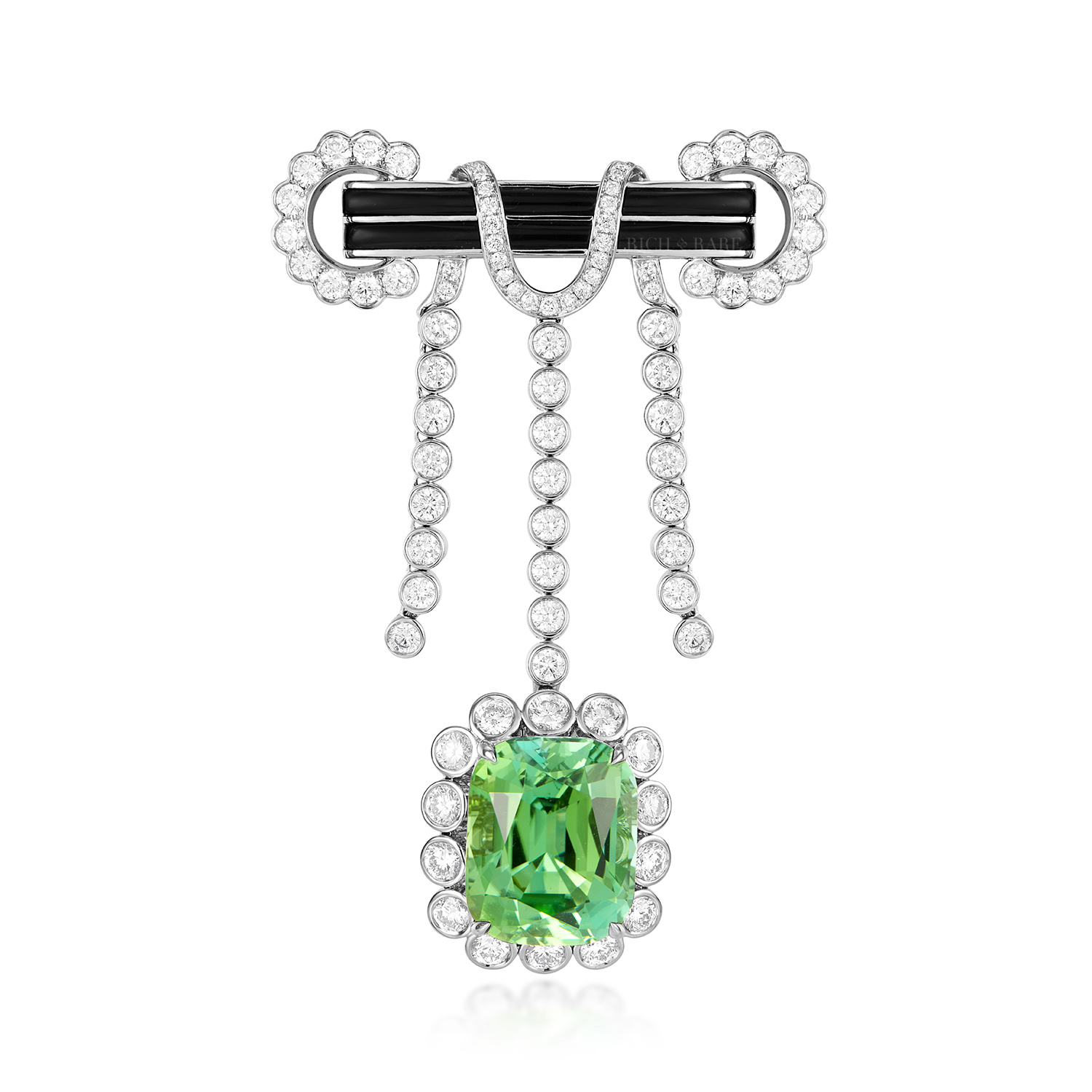 MINT TOURMALINE, ONYX AND DIAMOND BROOCH/RING